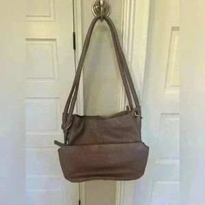 HOBO International Purple Lilac Pebble Leather Handbag Silver Hardware Pockets